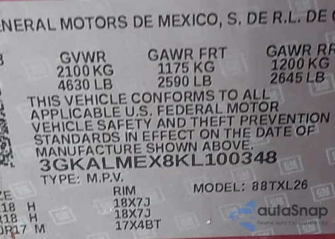2019 GMC Terrain Sle z USA, uszkodzony, nr VIN 3GKALMEX8KL100348